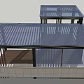 Outdoor Structure With Glass Roof Lattice Design Wooden Flooring And Metal Frame