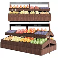 Wooden Fruit Display Shelves Stocked With Fresh Apples Bananas Oranges And Grapes