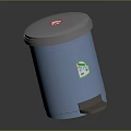Blue Pedal Trash Can With Gray Lid Red Circular And Green White Stickers