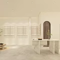 Modern Clothing Store Interior With Green Dress Mannequin Hanging Clothes And Display Racks
