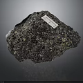 Natural Black Wood Stone With Golden Spots And Label On Dark Background