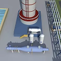 Industrial Plant Facility Featuring Cooling Tower Water Basin Piping System And Storage Tanks