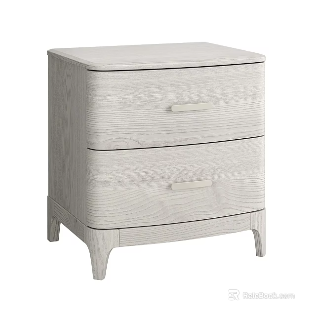 Modern Light Tone Wooden Nightstand With Two Drawers And Sleek Legs 3d model 