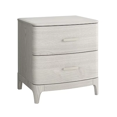 Modern Light Tone Wooden Nightstand With Two Drawers And Sleek Legs 3d model