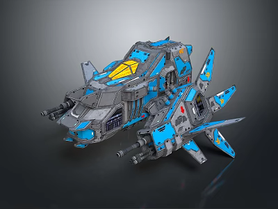 Futuristic Cosmic Spaceship 3D Model With Blue Gray Design And Yellow Accents 3d model
