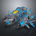 Futuristic Cosmic Spaceship 3D Model With Blue Gray Design And Yellow Accents