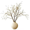 Minimalist Natural Floral Art Display Featuring Branches With Small Yellow Buds In White Vase