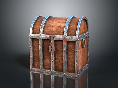 Vintage Wooden Chest With Rusty Metal Bands Lock And Classic Design 3d model