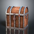 Vintage Wooden Chest With Rusty Metal Bands Lock And Classic Design