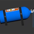 Blue Gas Cylinder With Orange Warning Label Black Metal Stand And Connected Hose