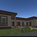 Modern Single Family House Exterior With Lawn Greenery Stone Path And Large Windows