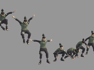 Game Movie Character In Green Outfit With Black Stripes Multiple Action Poses Jumping Squatting 3d model