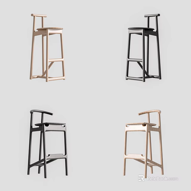 Modern Bar Stools With Wooden And Black Frames And Sleek Tall Backrest 3d model 