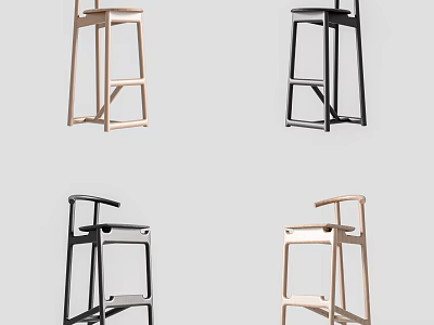 Modern Bar Stools With Wooden And Black Frames And Sleek Tall Backrest 3d model