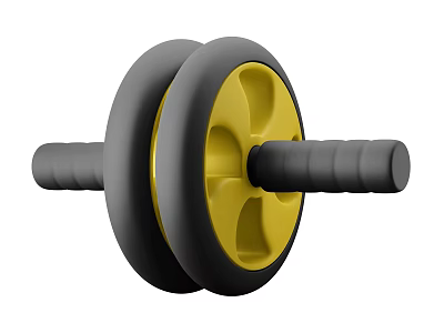 Dual Wheel Ab Roller Fitness Equipment With Yellow Center And Black Handles For Core Training 3d model