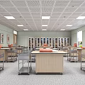 School Science Classroom With Student Workstations Large Screen Display And Ceiling Lights 3d model