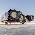 Sci Fi Flying Vehicle Hovering Over Water With Futuristic Metallic Structure And Blue Sky