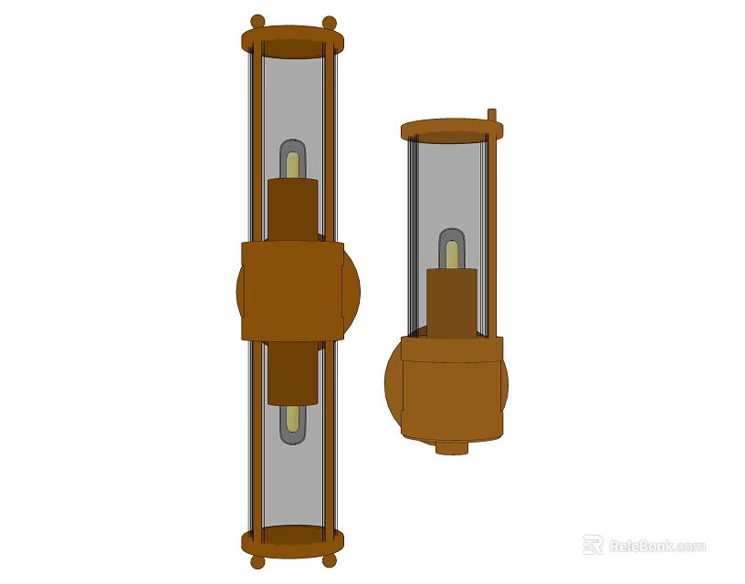 Vintage Wooden Wall Lamp With Glass Shade And Dual Light Design 3d model 