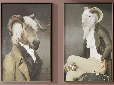 Animal Portrait Paintings In Classical Attire As Decorative Wall Art For Home 3d model