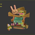 Small Cartoon Stall With Rabbit Ear Shaped Top Green Awning And Little Gnome