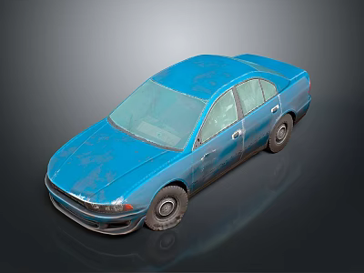 Blue Vintage Sedan Car With Worn Exterior And Classic Design Details 3d model