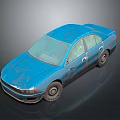 Blue Vintage Sedan Car With Worn Exterior And Classic Design Details