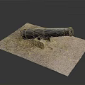Antique Black Cannon Placed On Square Stone Platform With Support Blocks 3d model