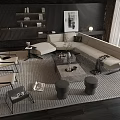 Modern Beige Sofa And Coffee Table Set With Rug Floor Lamp And Bookshelf
