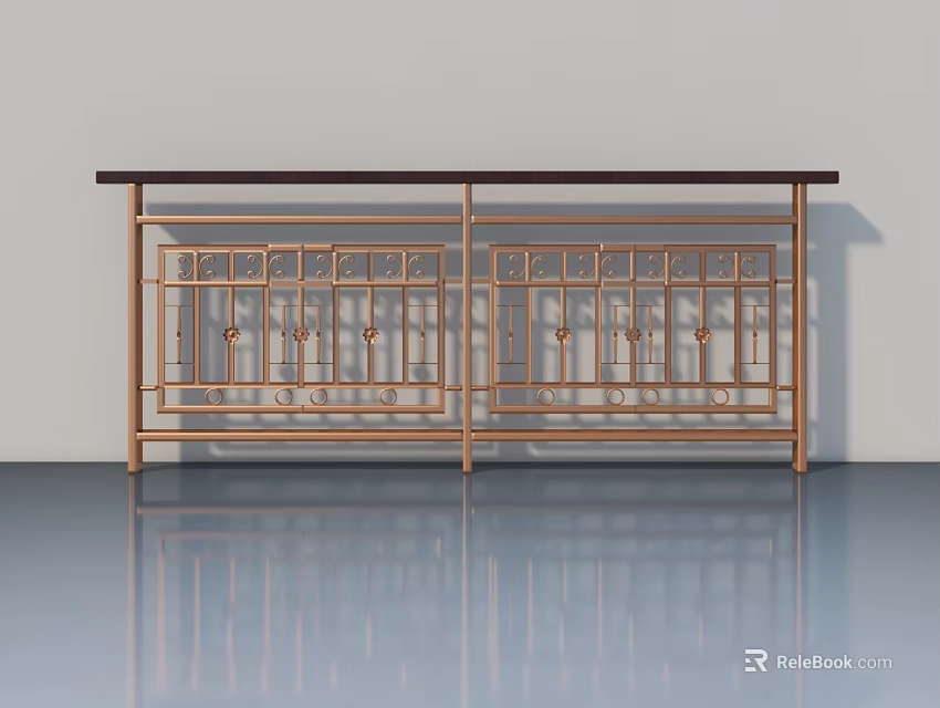 Modern Swing Door With Decorative Metal Railings And Wooden Top Design 3d model 