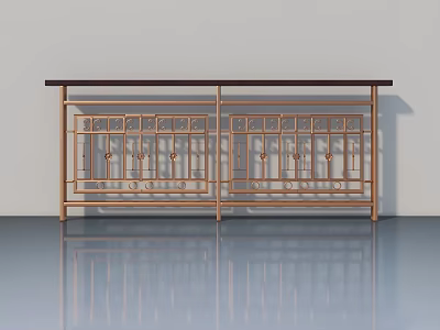 Modern Swing Door With Decorative Metal Railings And Wooden Top Design 3d model