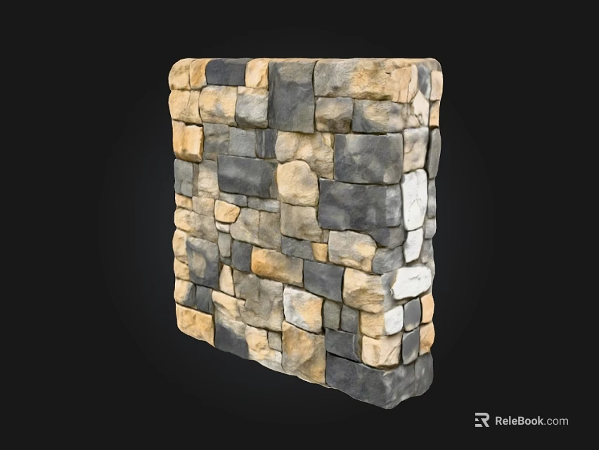 Building Exterior Wall With Natural Mixed Color Stone Blocks Texture Design 3d model 