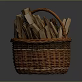 Handwoven Wicker Basket Filled With Natural Firewood Logs For Home Daily Use