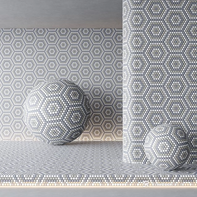 Wall Featuring Geometric Pattern And Spherical Decor 3d model 
