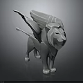 Detailed 3D Winged Lion Model with Stone Armor and Mythical Creature Design