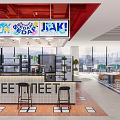 Casual Lounge Area With Bar Counter Stools Colorful Floor Tiles Large Windows And Plants