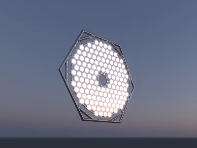 Hexagonal Illuminated Structure With Small Circular Dots And Central Hole Against Dusk Sky 3d model