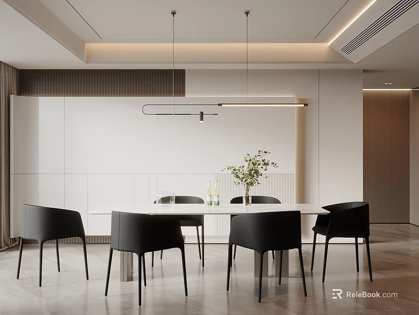 Modern Open Concept Restaurant Interior Design With Dining Tables And Minimalist Decor 3d model 