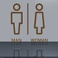 Male Female Restroom Signs With Metallic Design And Reflections