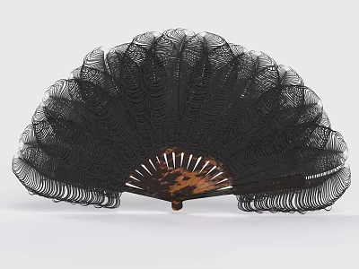 Elegant Black Lace Decorative Hand Fan With Brown Wooden Frame Classic Design 3d model