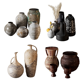 Quiet Pottery Pot Ancient Utensils Decorations 3d model