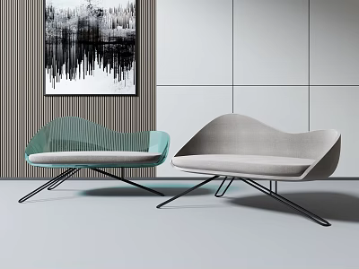 Modern Turquoise and Light Gray Accent Chairs with Metal Legs in Contemporary Interior 3d model