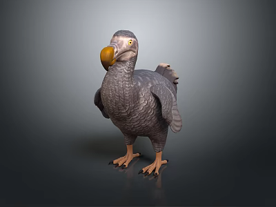 Dodo Bird 3D Model In Standing Pose With Gray Feathers Yellow Beak And Orange Feet 3d model