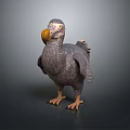 Dodo Bird 3D Model In Standing Pose With Gray Feathers Yellow Beak And Orange Feet