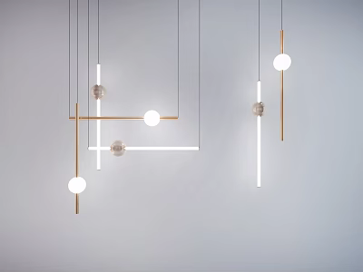 Modern Chandelier Design With Geometric Shapes Spherical Bulbs And Metal Frames 3d model