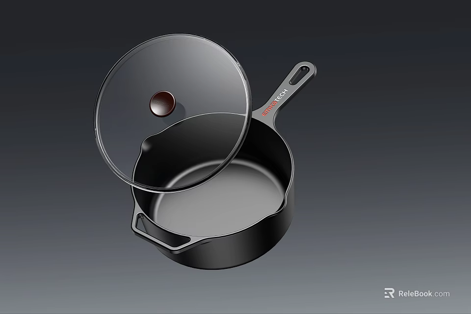 Heavy Duty Cast Iron Pan with Transparent Glass Lid and Sturdy Side Handles 3d model 