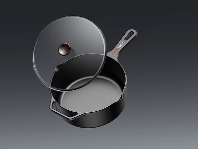 Heavy Duty Cast Iron Pan with Transparent Glass Lid and Sturdy Side Handles 3d model