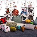 Cute Stuffed Animals Collection With Toy Car Pumpkin Pillows Storage Cubes And Hanging Decorative Balls