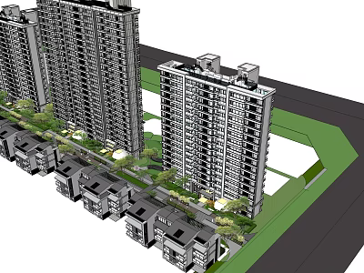 Modern Residential Complex With High Rise Low Rise Buildings Green Spaces And Road 3d model