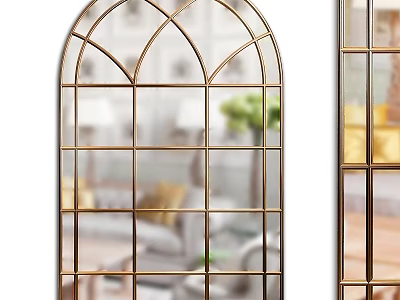 Decorative Arched Mirror With Gold Metal Grid Frame For Home Interior Decoration 3d model