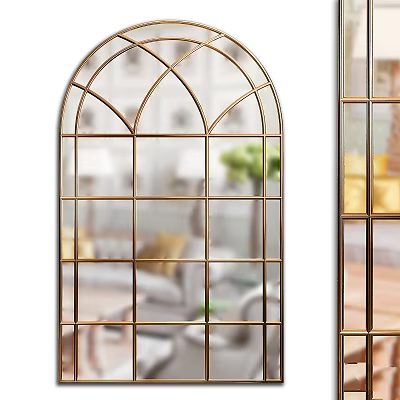 Decorative Arched Mirror With Gold Metal Grid Frame For Home Interior Decoration 3d model